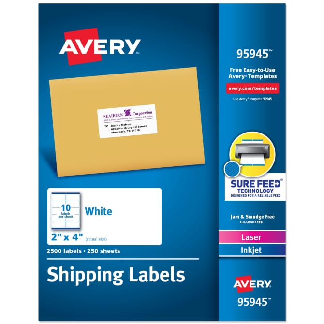 100 Shipping Labels Top Quality Jam Free, 2 Labels per Sheet for