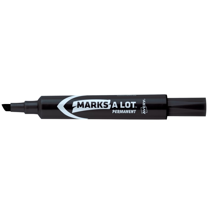 Marks-A-Lot Permanent Marker, Regular Desk-Style Size, Chisel Tip, 1 Black  Marker (07888)
