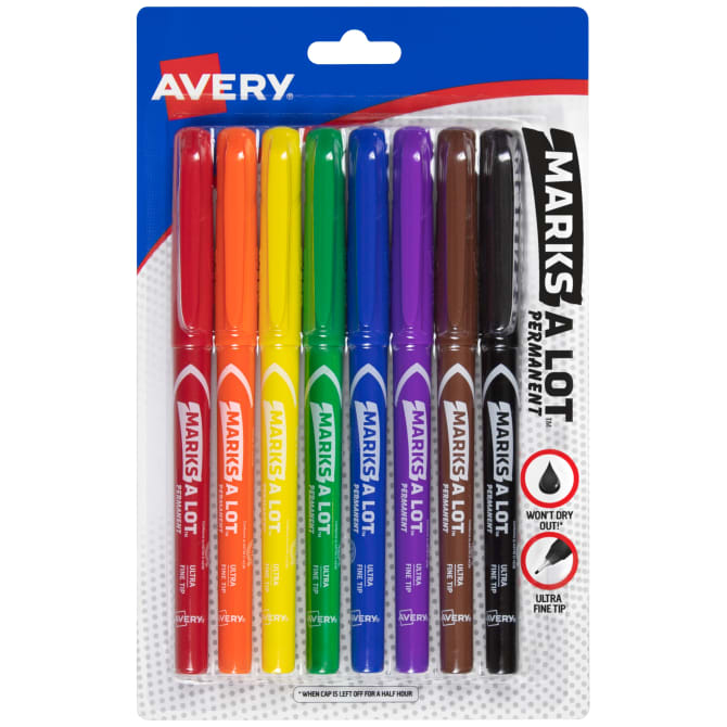 Avery Marks A Lot Permanent Markers, Ultra Fine Tip, Assorted, 8/pk