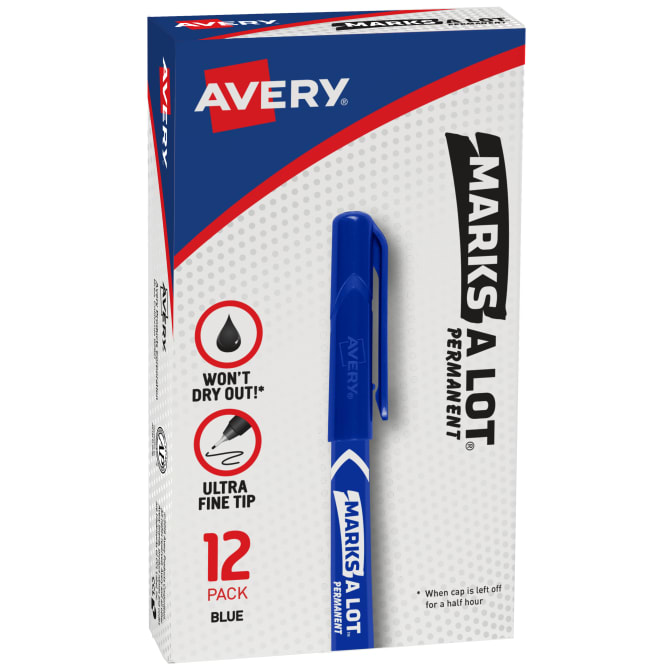 Avery® Marks-A-Lot® Ultra Fine Permanent Markers, 12 Blue Markers, 1 Pack  (9234)