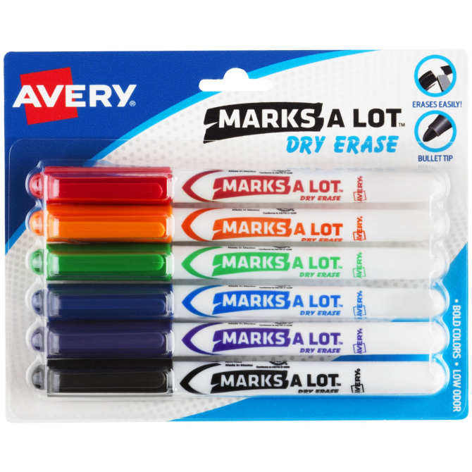 10) Pack Multi-Color Small Dry Erase Markers with Eraser Caps