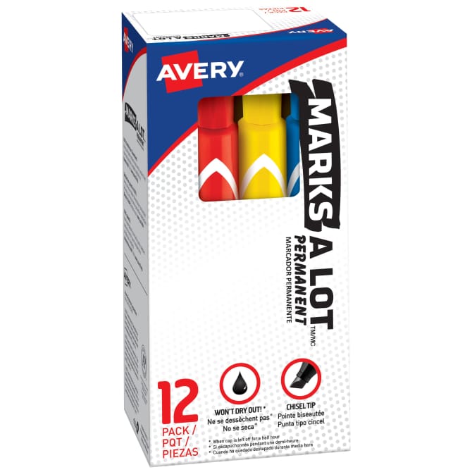 Marks-A-Lot Permanent Markers, Large Desk-Style Size, Chisel Tip, 12  Assorted Markers (24800)