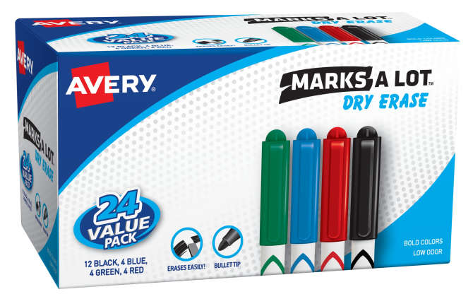 Low-Odor Dry Erase Marker Office Value Pack, Extra-Fine Bullet Tip