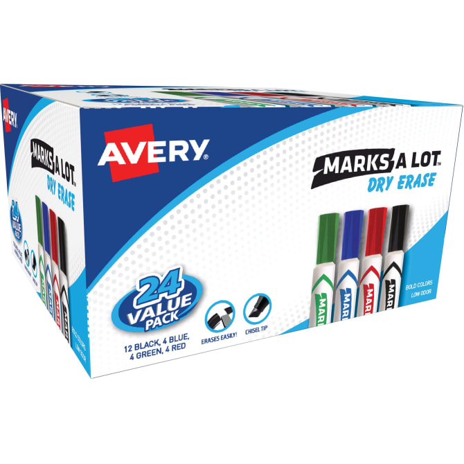 Avery® Desk-Style Dry Erase Markers - Chisel Marker AVE24407, AVE