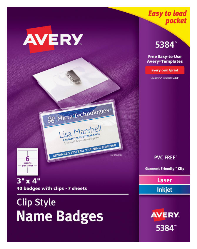 Avery® Top-Loading Garment-Friendly Clip Style Name Tags, 3