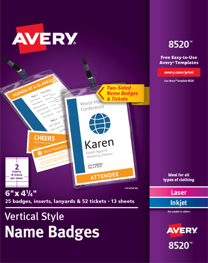 Avery Vertical Name Badge Event Tickets Durable Plastic Holders Lanyards 6 X 4 1 4 25 Badges 8520