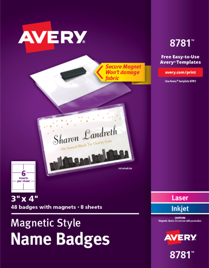 Avery Secure Magnetic Name Badges Durable Plastic Holders Heavy Duty Magnets 3 X 4 48 Badges 8781