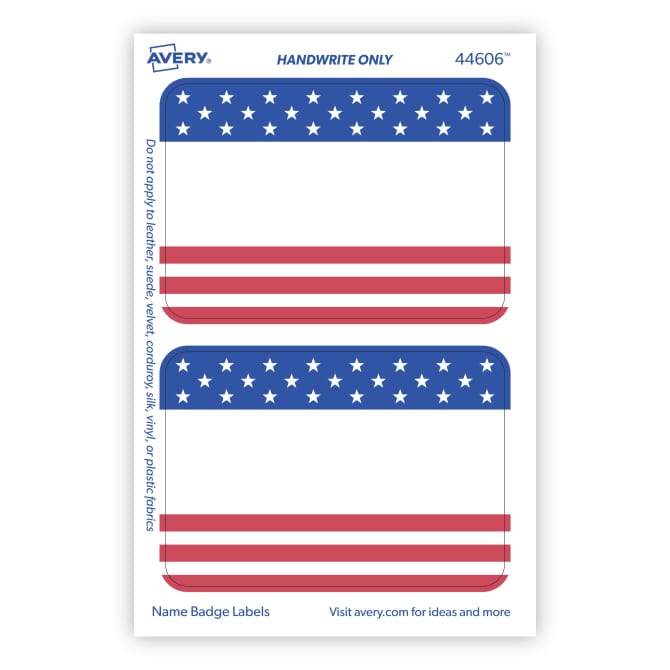 Avery® Adhesive Name Tags, American Flag, Stars & Stripes, 2-1/3