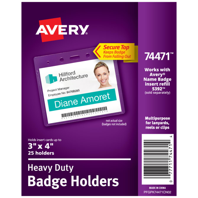 4 x 3 02912 5 Pre-Punched ID Badge Holders Landscape Avery CDC Vaccine Card Holders 