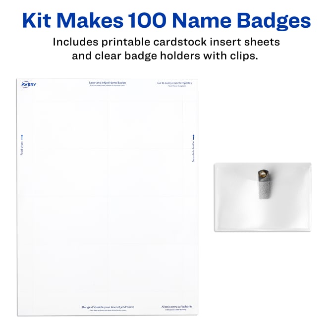 Avery® Name Badges with Clips, 2-1/4 x 3-1/2, Clear Holders with White  Inserts, 100 Clip Style Name Badges (74461)