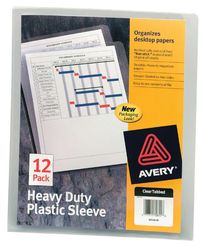 Avery® Heavy Duty Plastic Document Sleeves, 12 Clear Sleeves (72611)