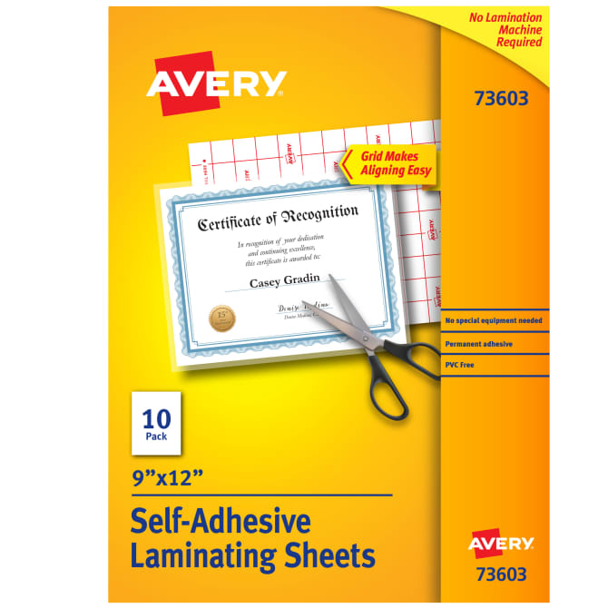 *NEW AVERY 9" x 12" 10 PK SELF ADHESIVE LAMINATING SHEETS # 73603