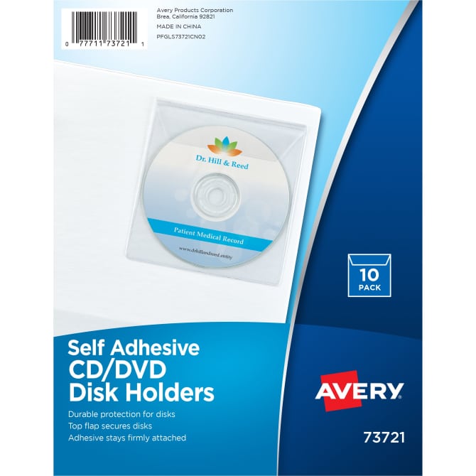 Avery® Clear Self-Adhesive CD/DVD/Disk Holders, Top Load with Flap, Pack of  10 (73721)
