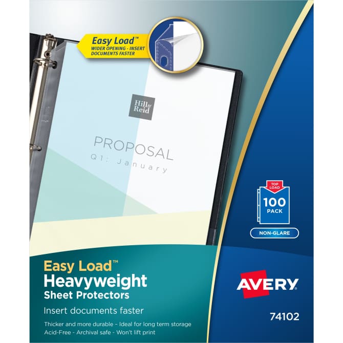Avery® Clear Heavyweight Sheet Protectors, NonGlare, Easy Load™, 100