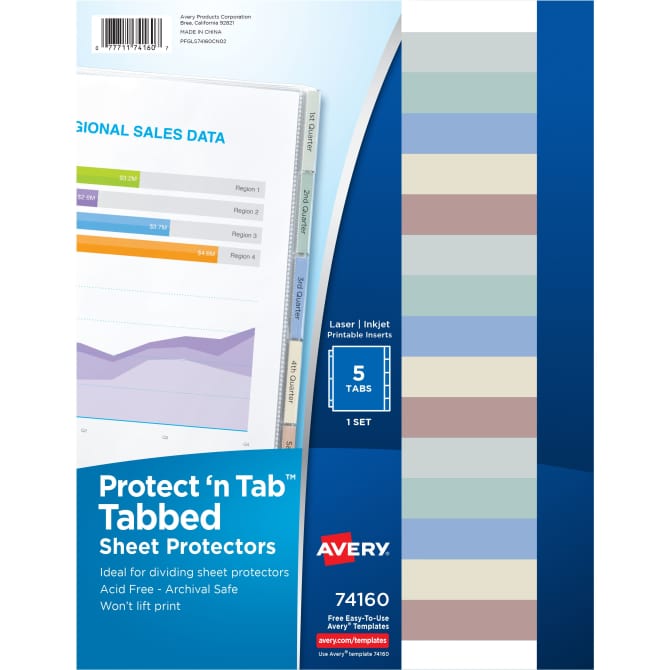 Avery® Clear Protect 'n Tab Tabbed Sheet Protectors, 5Tab Set, Holds 8