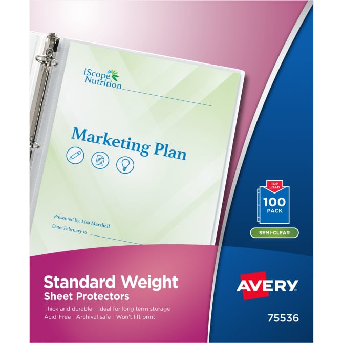 Avery® SemiClear Standard Weight Sheet Protectors, Top Load, 100