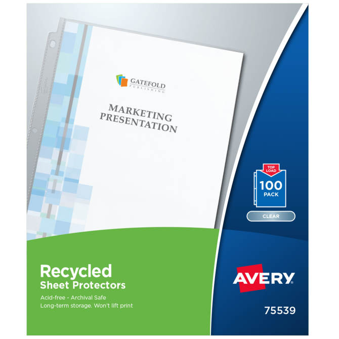 Avery® Clear Recycled Economy Weight Sheet Protectors, Top Load, 100 Plastic Sheet Protectors