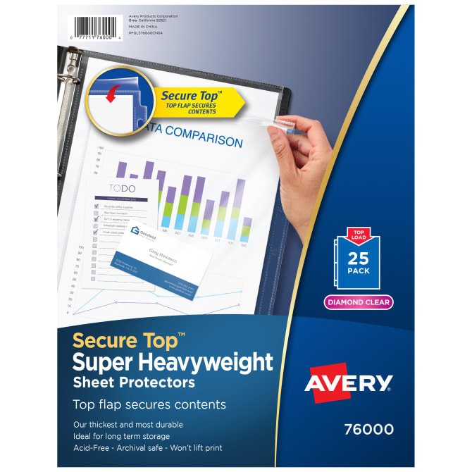 Avery® Diamond Clear Secure Top Sheet Protectors, Super Heavyweight, 25