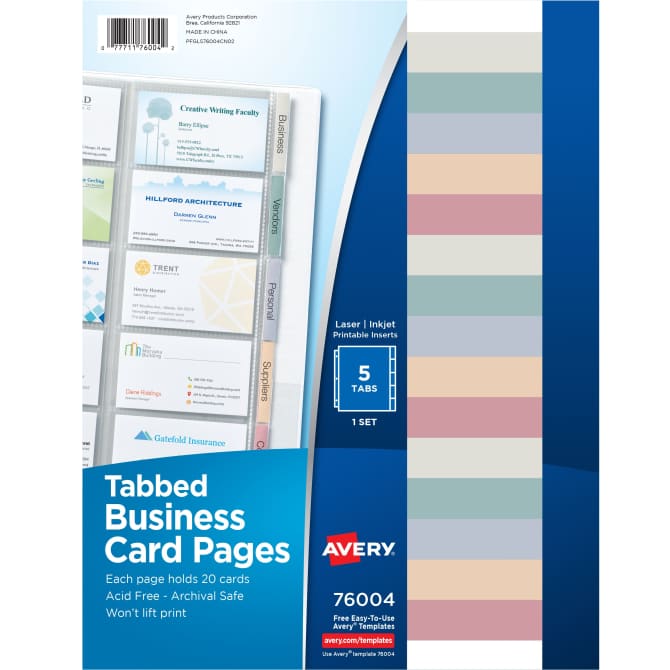Avery Business Card Pages Three Hole Punched 100 Cards Slots 76004 Avery Com