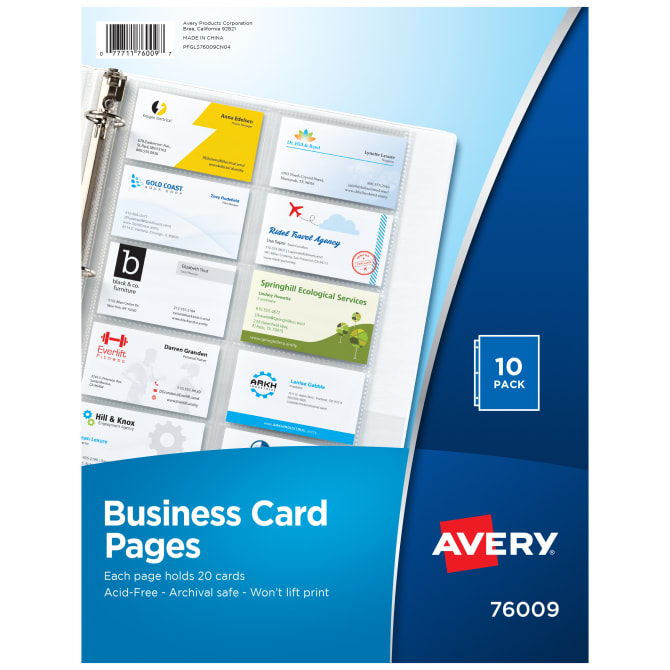 Avery® Clear Business Card Organizer Pages for 3 Ring Binders, 10