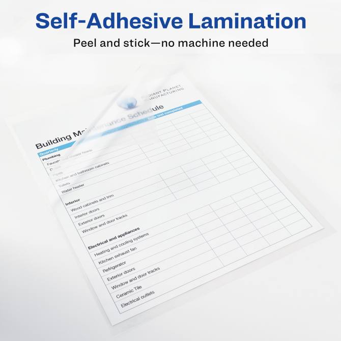 Avery® Clear Laminating Sheets, 9 x 12, Permanent Self-Adhesive, 50 Sheets  (73601)