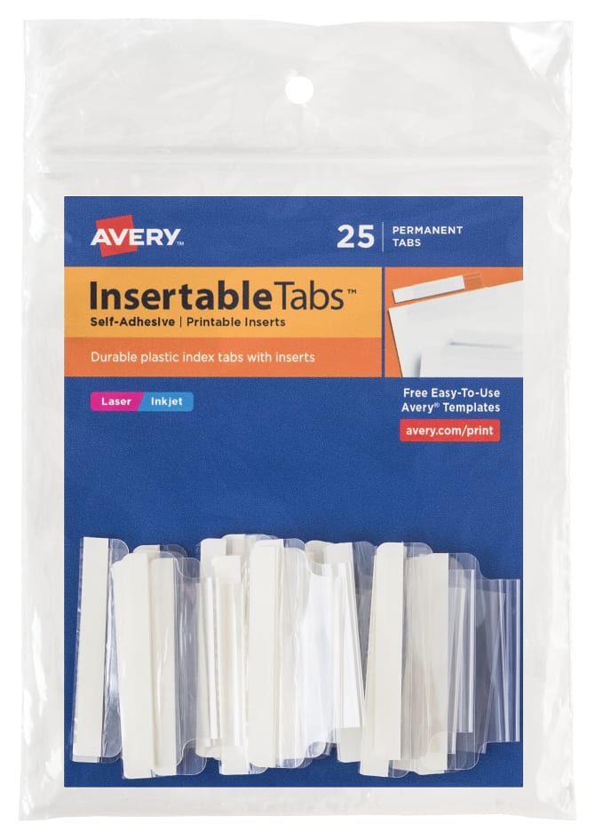25 Tabs Clear New with Printable Inserts Index Tabs 1.5-Inch 1 Set 