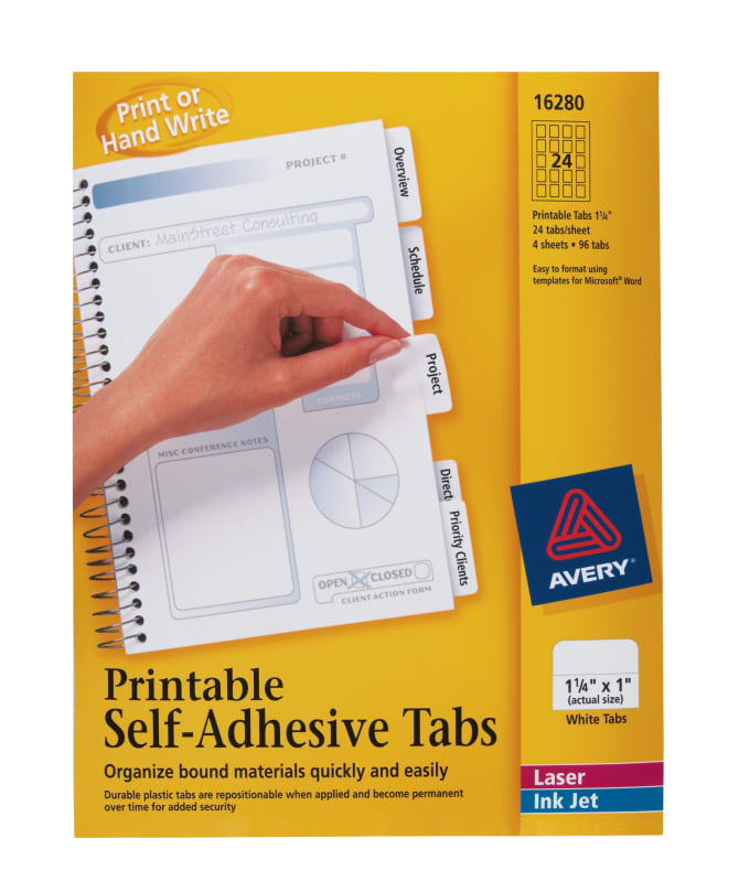 Avery Printable Tabs Repositionable Acid Free 96 Tabs (16280) Avery com