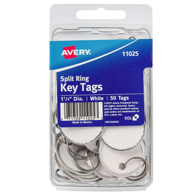 Avery Metal Rim Key Tags 1 1 4 Tag White 50 Tags 11025 Avery