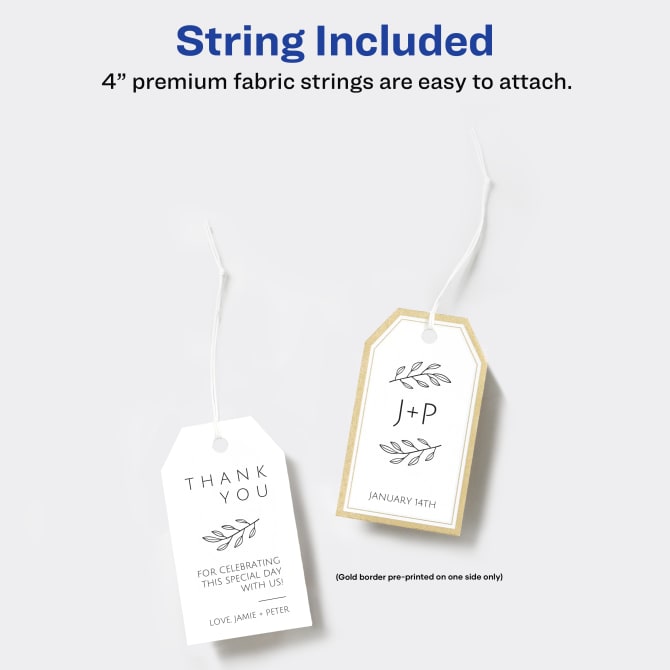 Avery® Tags with Metallic Gold Borders and Strings, 2 x 3-1/2, 40 Total,  Laser/Inkjet Printable Tags (3326)