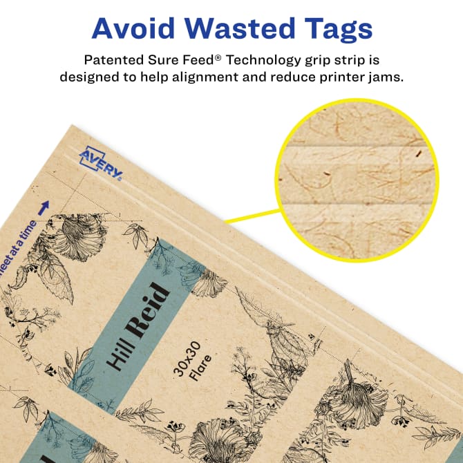 Avery® Kraft Brown Banner Tags with Sure Feed® Technology, 2 x 3.5,  Laser/Inkjet, 64 Tags with Strings (80516)