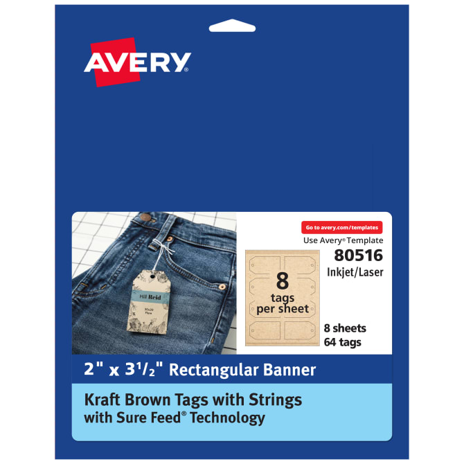 Avery® Kraft Brown Banner Tags with Sure Feed® Technology, 2 x