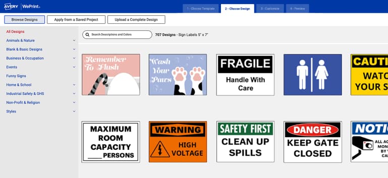 Screenshot image editor in Avery Design & Print Online tool