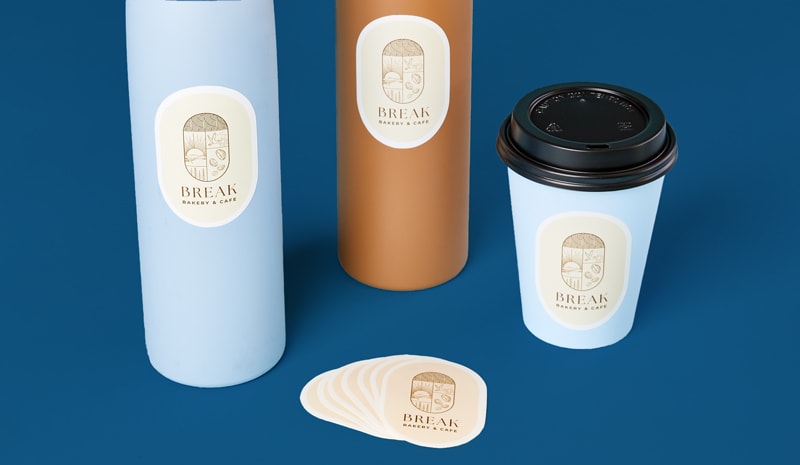 Logo sticker on bottles