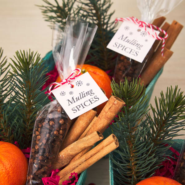 Fill cellophane baggies with assorted spices for mulling as an inexpensive gift