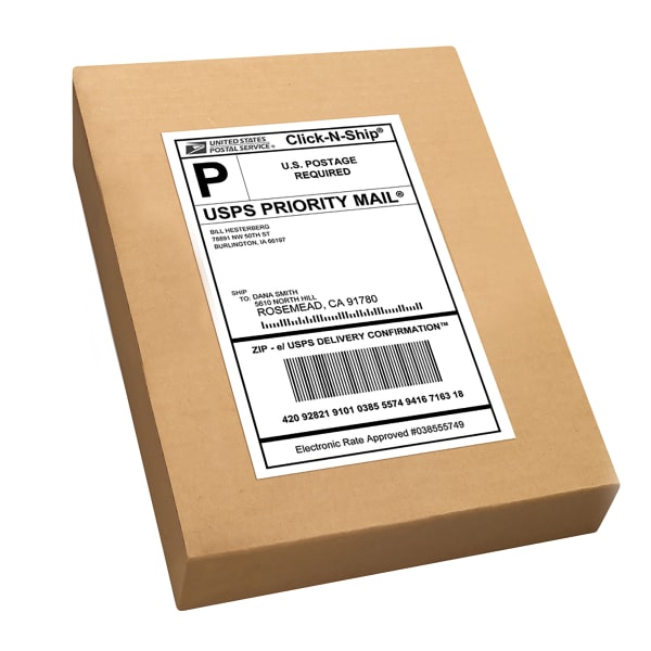 USPS Priority Mail Shipping Label on Cardboard Box