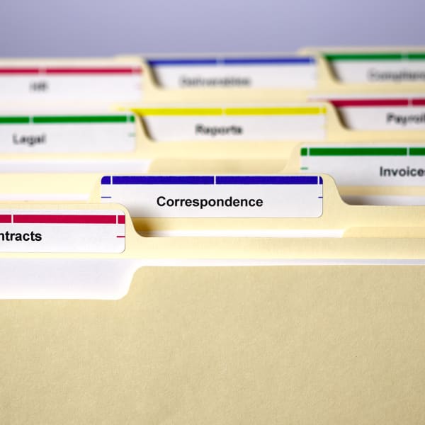 File folder labels with color correspondence