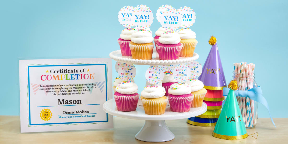 certificate of completion home school party cupcake toppers party hat