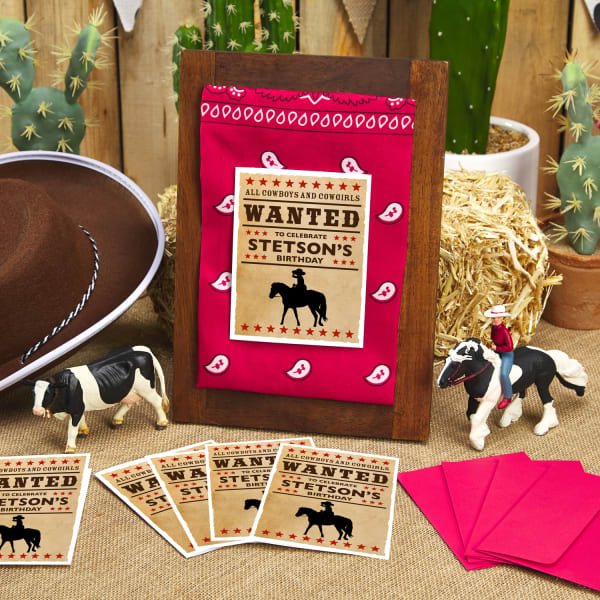 western birthday party stetson wanted bandana cards