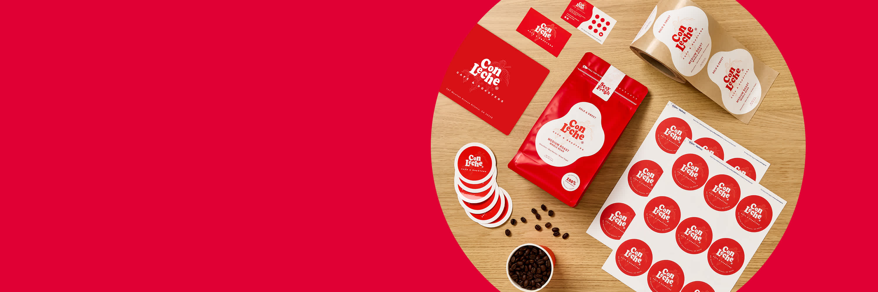 A variety of Avery labels and cards with a unified brand design on each.