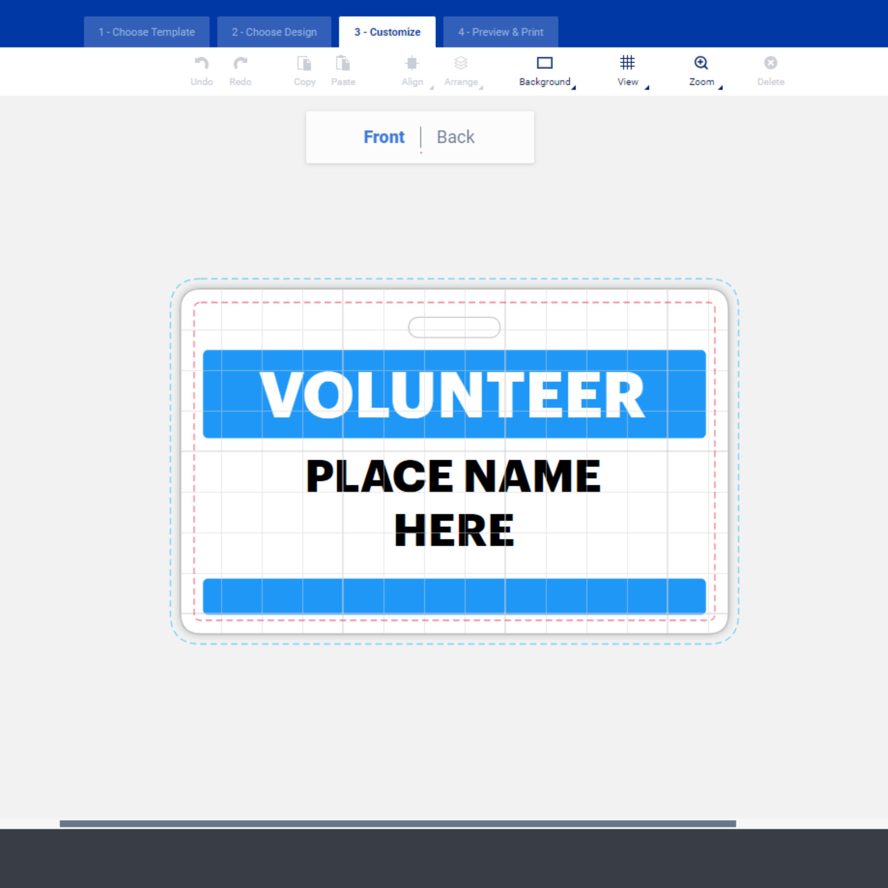 Free Avery template for a volunteer employee ID badge. The image is a screenshot of Avery Design and Print Online showing the template in the editor screen.