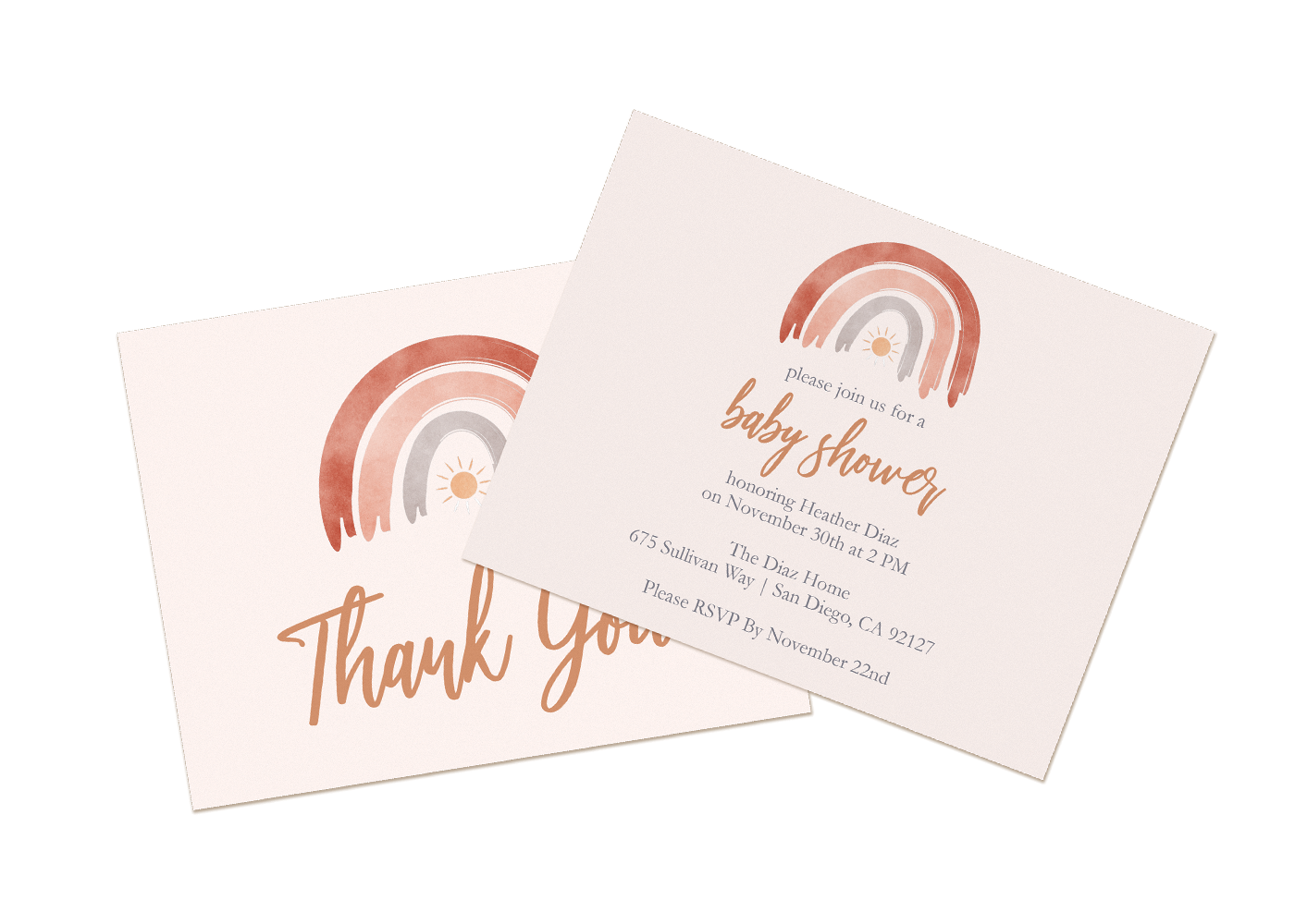 Avery invitation cards printed with a soft pink baby shower design.