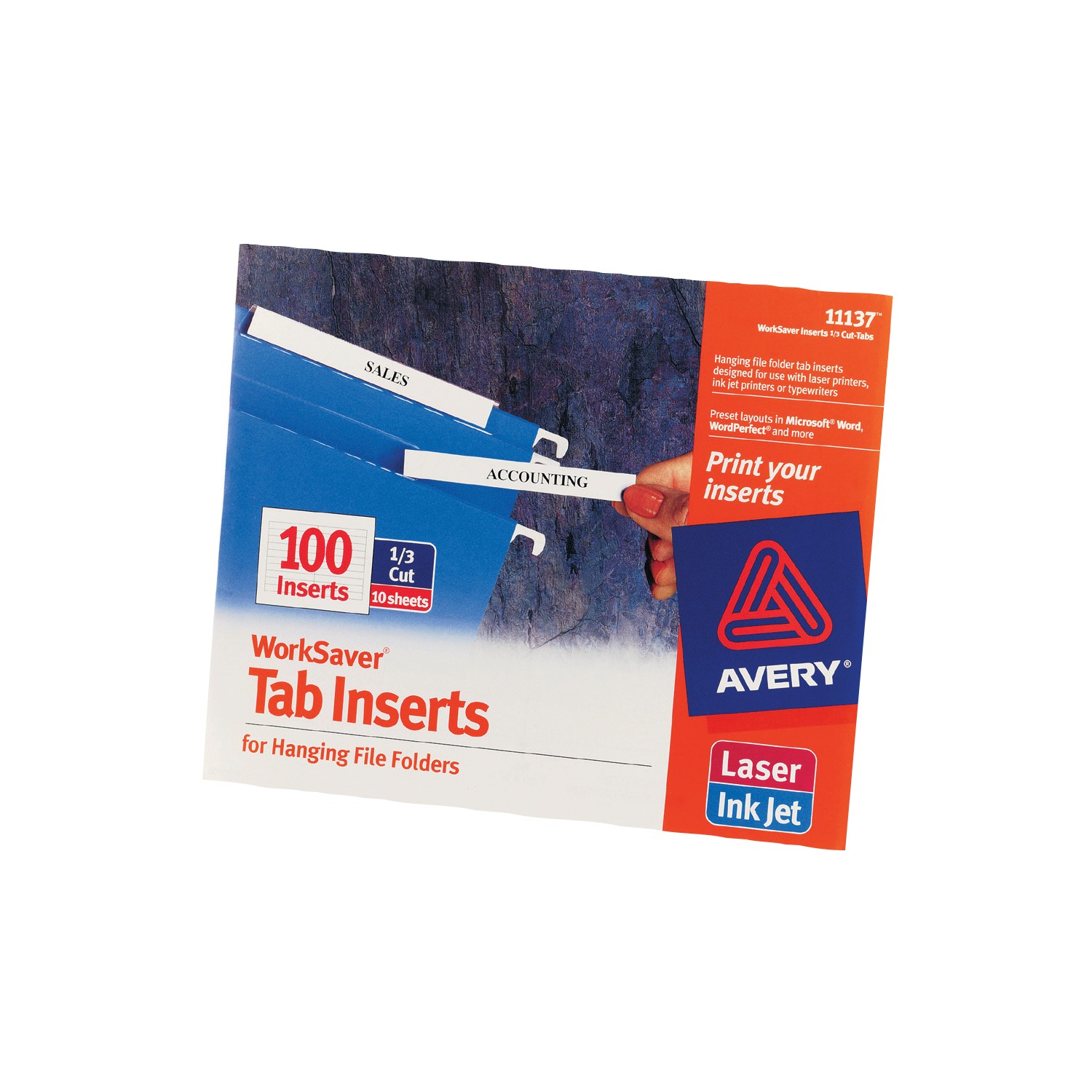 Avery Printable Tab Inserts for Hanging File Folders 31/2" AcidFree