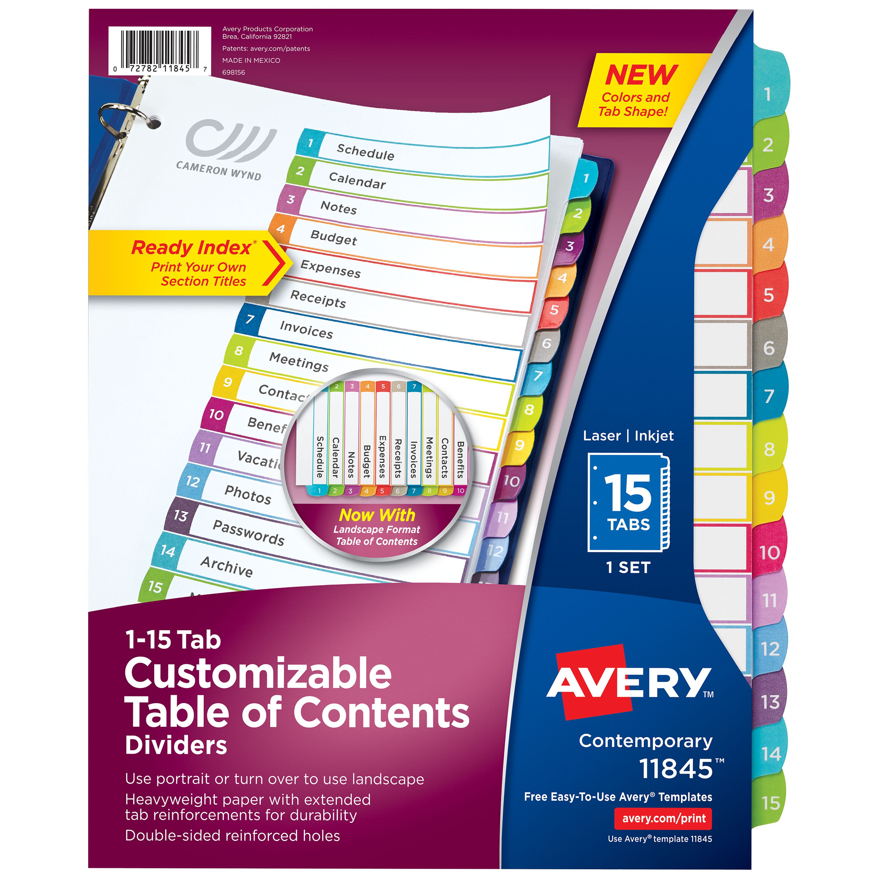 Ready Index® Dividers, 15 Tab Sets, Arched Tabs 11845 | Avery | Avery