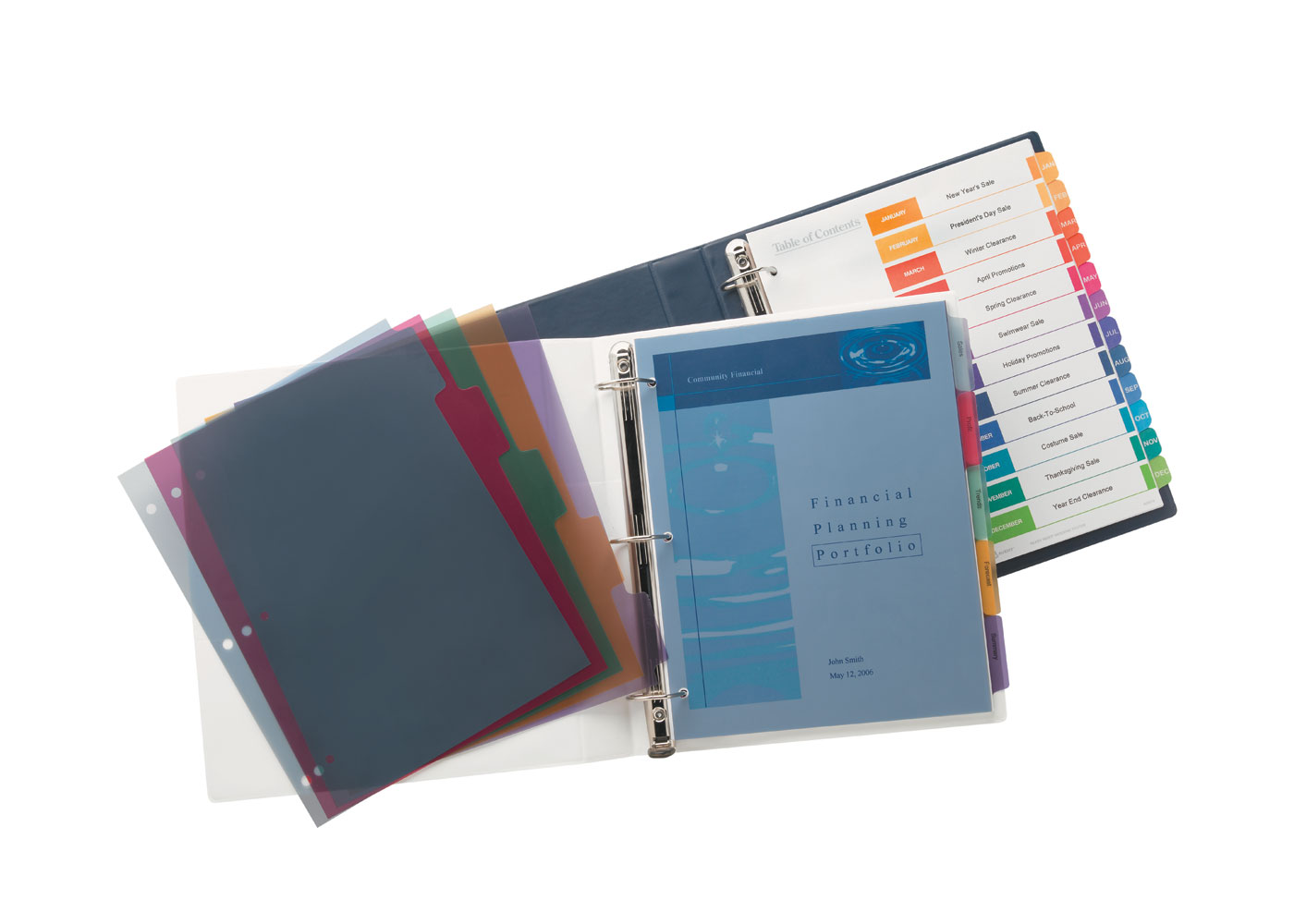 Colorful Avery binder dividers organizing pages by subject