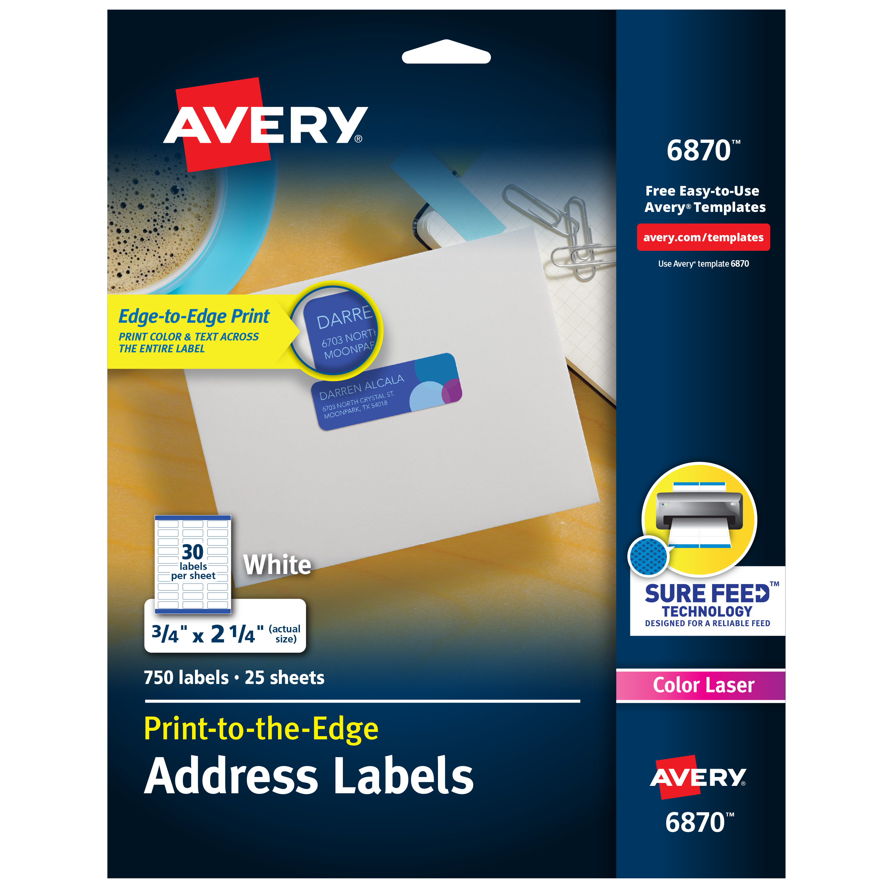 Avery Return Address Labels Permanent Adhesive 750 Labels (6870 ...