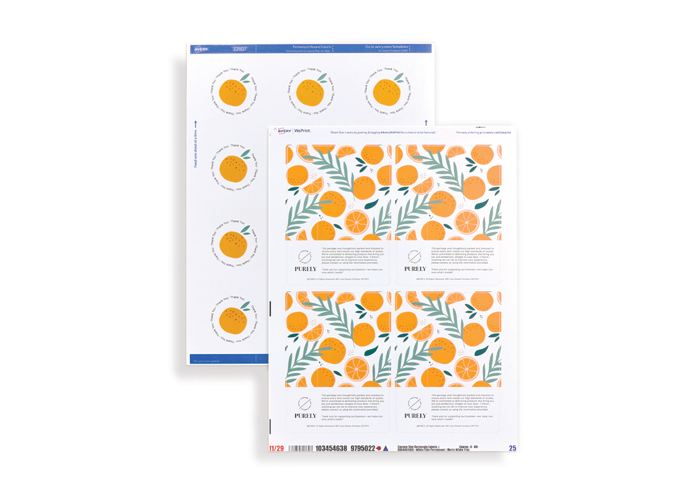 Examples of Avery labels that can be printed at home or custom printed and delivered