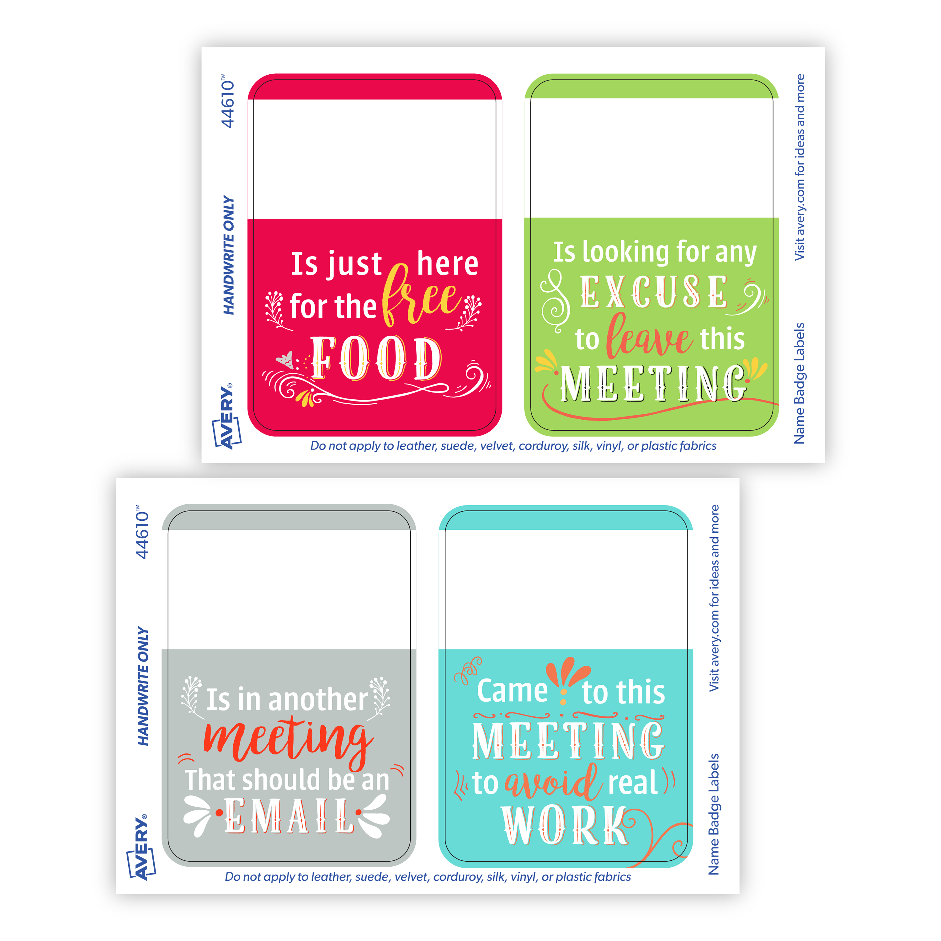 Avery Adhesive Name Tags, Funny Meeting Tags (44610) 