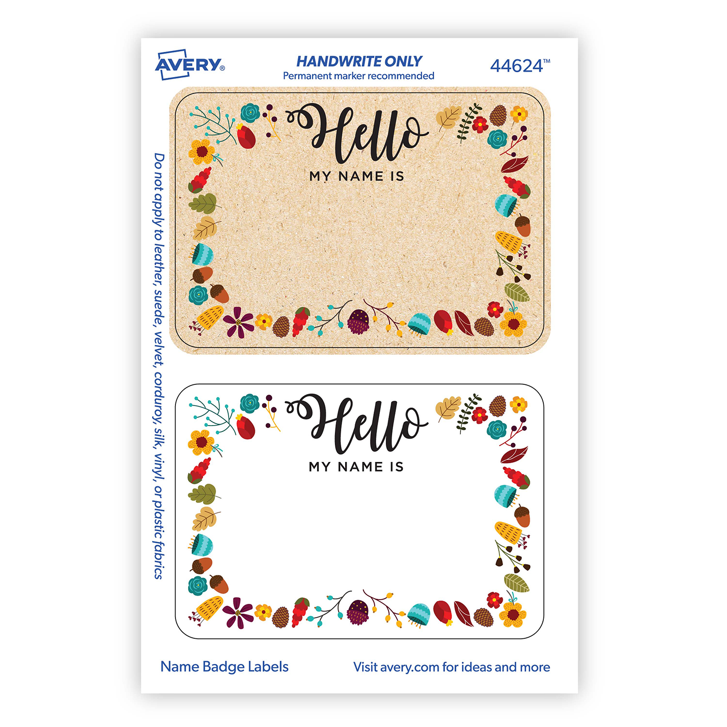 Avery Hello My Name is Thanksgiving Name Tags, Autumn Leaves, No Lift ...