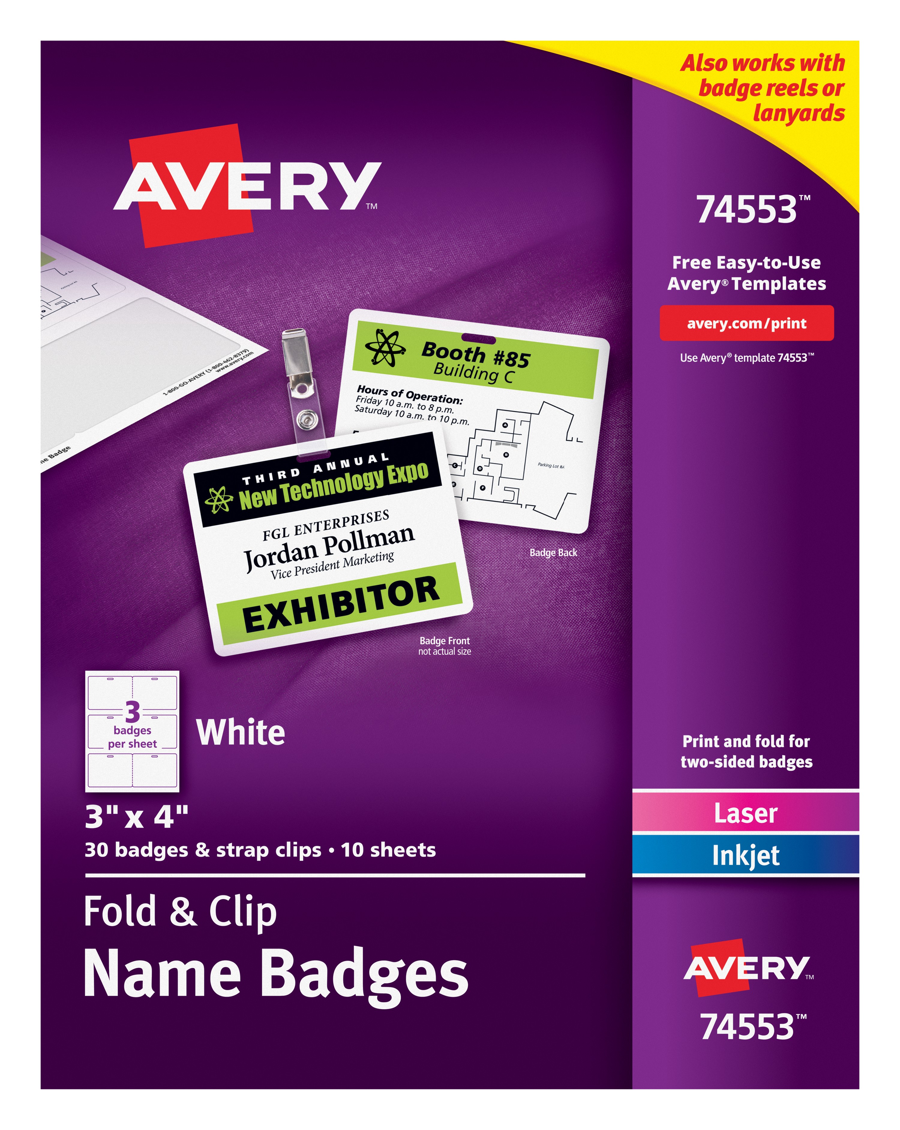 Avery Fold & Clip Name Badges 30 Badges (74553) 