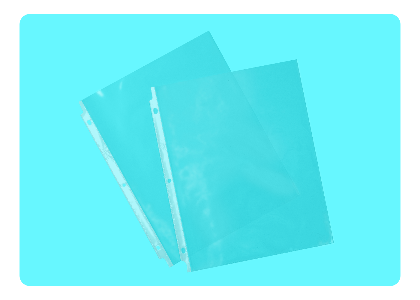 Two clear Avery sheet protectors on a blue background